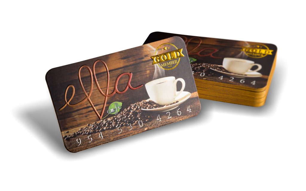 cafe business card with thin embossed text