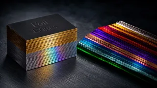 A painted, foiled card edge running along the side of the stock.