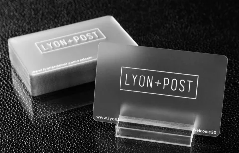 A translucent frosted 30mil plastic business card.